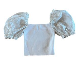 Aritzia Wilfred Women's White Puff Sleeve Crop Top